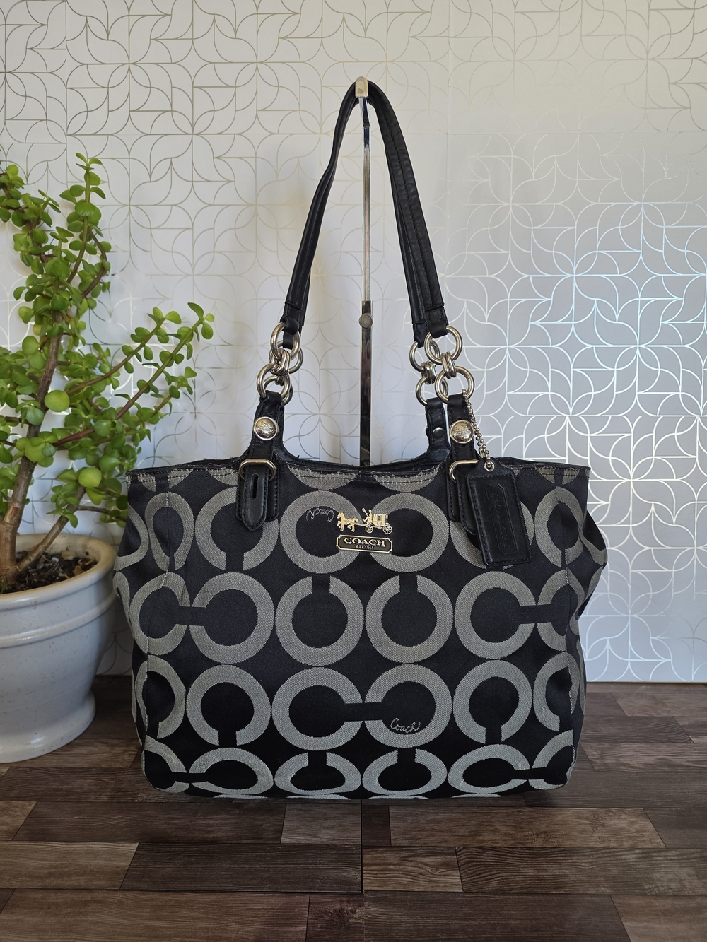Vintage Coach Madison Op Art Signature Sateen Tote